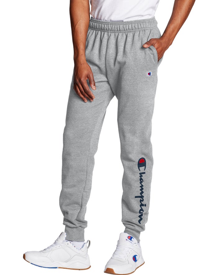 Pantaloni Jogging Champion Powerblend Fleece Script Logo Barbati Gri - Romania LJXTQIM-16